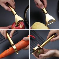 Goud Roestvrijstalen Appelfruit Met Goud Titanium Plating Antislip Handvat Vaatwasser Safe Set Van 2 Aardappel Groenteschiller