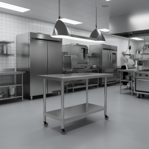 Mesa de Trabajo para Cocina Comercial de 39.4x11.8x33.5 Pulgadas, Acero Inoxidable con Ruedas, Independiente, Acabado Pulido - Product Image 2