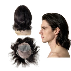 Remplacement de cheveux humains vierges européens # Perruque noire 1B pour hommes européens - Product Image 1