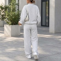 Ensemble 2 pièces personnalisé pour femme automne-hiver : Sweat-shirt oversize à col montant et pantalon large en molleton, survêtement ample uni