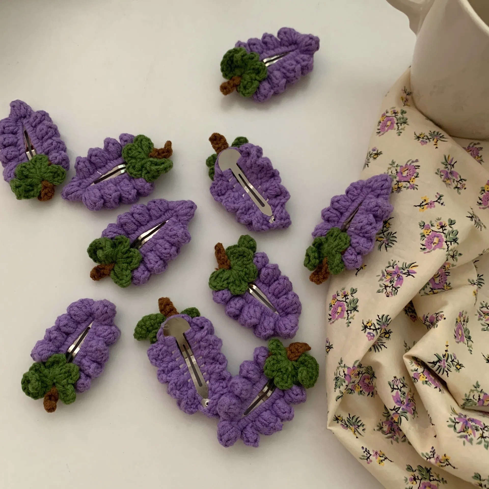 Handmade amigurumi crochet grape shape hair clip for girls hair bobby pin
