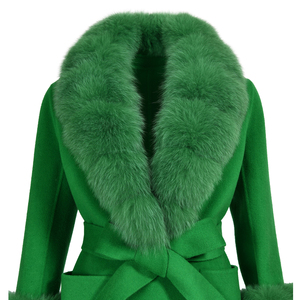 Cappotto in Lana Stile Street-Style con Rifiniture in Pelliccia, Giacca in Lana Double Face Cucita a Mano, Cappotto in Lana Navy Coreano per Signore - Product Image 4