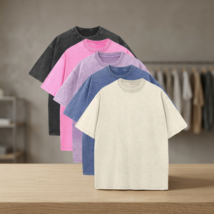 เสื้อยืดโอเวอร์ไซส์วินเทจสำหรับผู้ชาย ผ้าฝ้าย 100% คอกลม แขนสั้น สตรีทแวร์ ย้อมสีแบบ Garment Dyed  รับสกรีนโลโก้ - Product Image 2