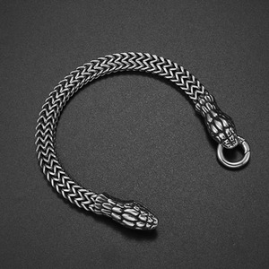 Snake Head Men's <b>Bracelet</b> Tibetan <b>Silver</b> Animal Zodiac Fashion <b>Cuff</b> Hip Hop Style Retro Design - Product Image 2