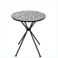 Mosaïque Table Pliable Extérieur Patio Balcon Imperméable Fer Mosaïque Café Table Salle À Manger Salon Bistro Loisirs Mosaïque Chaise