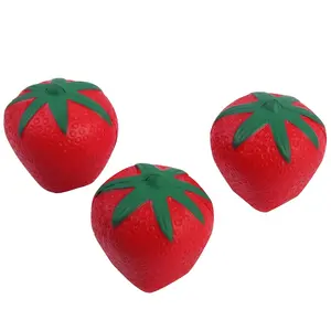 Bolas de estrés de fresa de espuma PU hinchable bolas de estrés de forma de fruta personalizadas Bola de estrés de alivio al por mayor de alta calidad