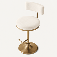 Tabouret de bar pivotant moderne avec dossier rembourré réglable en hauteur, repose-pieds incurvé, piétement à disque et structure en métal brossé pour usage domestique