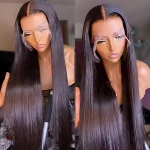Ketebalan 180% 13x6 Wig rambut manusia Frontal renda mentah Wig tanpa lem HD penuh renda depan Wig lurus Brasil untuk WANITA HITAM - Product Image 5