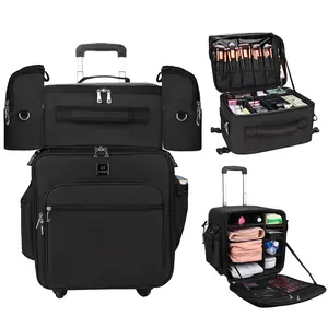 Relavel Rolling Nylon Makeup Case 4 in 1 with Detachable Cosmetic Case for Makeup Artist Waterproof Trolley Case