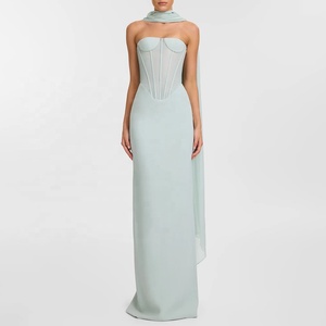 Wholesale Women <strong>Dress</strong> Enchanting Strapless Corset Mint <strong>Dress</strong> with <strong>Floaty</strong> Scarf for High-Profile Events Evening Gown - Product Image 1