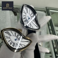 Montre-bracelet pour homme BARRY POLO en cuir unique, à chiffres romains, avec design torsadé, effet fondant, abstrait et incurvé, mouvement à quartz