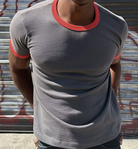 T-shirt vintage contrasté pour homme, 100 % coton épais, coupe ajustée, manches courtes, logo personnalisé OEM, tee-shirt décontracté d'été - Product Image 4