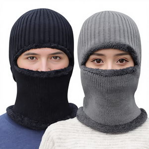 Bonnet d'hiver unisexe personnalisé en coton tricoté jacquard avec doublure polaire, chaud, pour la protection du visage et du cou, tout-en-un - Product Image 3