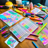 Ensemble de stylos gel de couleur dessin animé mignon avec pointe en métal largeur d'écriture de 1.0mm boîtier en plastique court encre argentée incluse