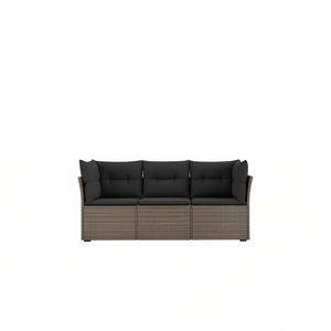 Canapé de jardin moderne trois places en rotin pour l'extérieur avec coussins en mousse haute densité pour usage en terrasse - Product Image 1