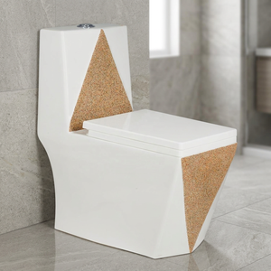 WC monobloc en céramique forme diamant noir et or, à poser au sol, avec siphon en S - Product Image 1
