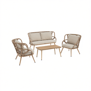 Set di Divani da Esterno Moderni con Cuscini in Rattan PE e Telaio in Ferro, Arredamento per Soggiorno dal Design Contemporaneo - Product Image 1