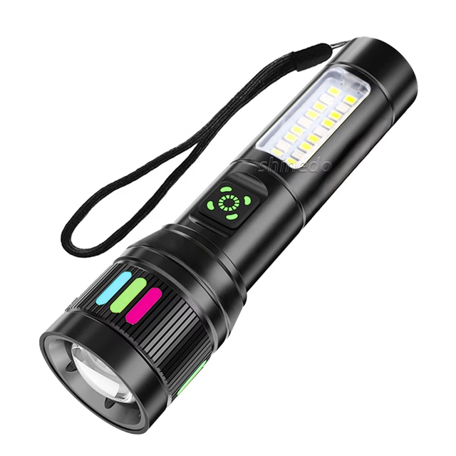 Aluminum Outdoor Camping IP65 Waterproof Tactical Flashlight Portable Side Lighting Torch Light USB Rechargeable Zoom Flashlight