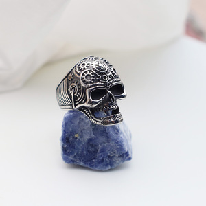 Skull <b>Titanium</b> Steel <b>Ring</b> For Men Geometric Shape Steel Color Gift Jewelry Index Finger <b>Ring</b> - Product Image 3