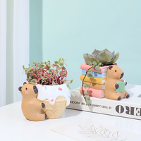 Pot de fleurs en résine Roogo Capybara mignon avec trou de drainage, pot de plantes en forme de panier de crème glacée animalier Kawaii