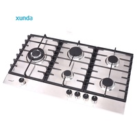 Cocina de Gas Xunda de 90 cm con 5 Quemadores de Acero Inoxidable, Soporte para Sartenes de Hierro Fundido con Quemador Sabaf, Electrodoméstico de Cocina Directo de Fábrica