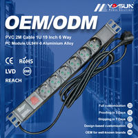 Barre d'alimentation PDU allemande 6 voies en alliage d'aluminium de qualité supérieure, 1U, montage en rack 19 pouces, avec câble de 2 m pour serveur réseau