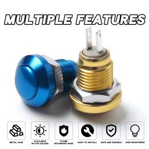 8mm Mini đầy màu sắc nhôm đẩy nút chuyển đổi IP65 không thấm nước tạm thời bóng đầu 2pins đỏ xanh vàng xanh đen bạc - Product Image 3