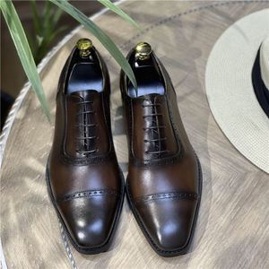 Chaussures Richelieu pour hommes en cuir pleine fleur, style britannique, à bout carré, antidérapantes, patinées, respirantes, légères, à lacets, pour l'été - Product Image 1