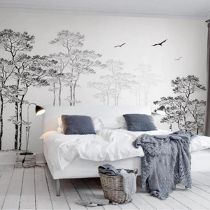 Murale Impermeabile in Stile Nordico con Albero e Uccelli in Bianco e Nero, Decorazione Moderna Minimalista <span class=keywords><strong>per</strong></span> Camera da Letto e Soggiorno, Rimovibile - Product Image 2