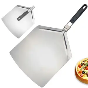 Paslanmaz çelik Pizza ekmek pişirme araçları yapışmaz katlanır Pizza tornalama Peel Pizza kabuğu katlanabilir