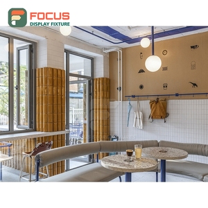 Refined Coffee Merchandise Display Rack Wood Slat Panel Coffee Syrup Display Roastery Product Display Rack - Product Image 4