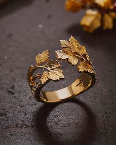 Beautiful <b>Leaf</b> Design Women's Adjustable Opening Ring Trendy Daily Fashion Jewelry with Invisible Setting for Anniversary - Product Image 4