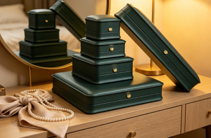 Boîtes à bijoux en PU vert foncé multi-tailles, étuis en cuir avec logo couronne pour bagues, colliers et bracelets, idéales pour les mariages et les cadeaux - Product Image 6