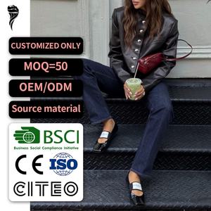 Chaqueta Blazer Negra de Moda 2025, Chaqueta de Cuero PU de Un Solo Pecho, Chaquetas de Cuero para Mujer - Product Image 1