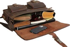 Sacoche en cuir de 18 pouces faite à la main, sacoche d'ordinateur rustique pleine fleur, meilleur sac à bandoulière de bureau pour ordinateur portable - Product Image 6