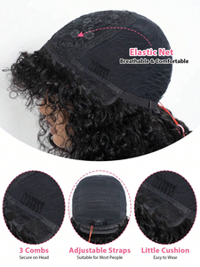 Parrucca corta senza colla jerry riccia con frangetta profonda parrucche da donna in evidenza colore marrone <span class=keywords><strong>acqua</strong></span> arricciatura bob parrucca capelli umani - Product Image 2