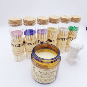 Venta al por mayor de fósforos de seguridad de madera largos con punta pastel, en tubo de vidrio con tapa de corcho, con etiqueta de papel kraft personalizada para marca. - Product Image 5