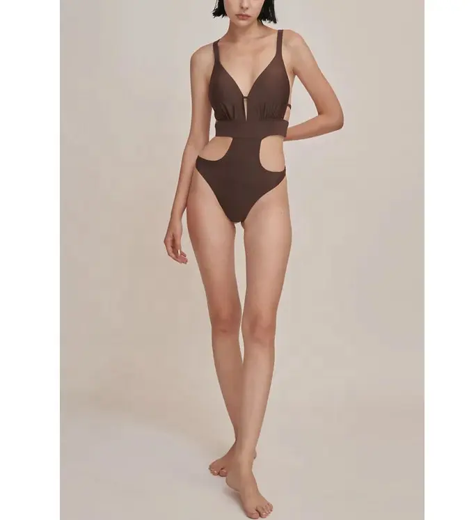 زي سباحة مخصص مطبوع للفتيات بدلة سباحة بتصميم بكيني ملابس شاطئ مثيرة فتحة رقبة شكل V بدلة سباحة من قطعة واحدة ملابس سباحة