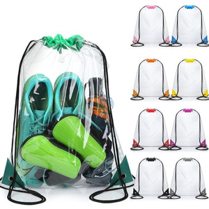 Promotion Customized Transparent Drawstring Bags PVC Casual Sport Reusable Shopping Backpack Gift Clear Drawstring Bag