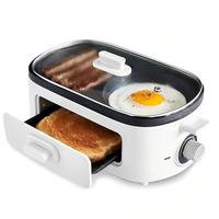 Four grille-pain 3-en-1 multifonctionnel pour petit-déjeuner, avec plaques de cuisson doubles pour œufs, viande, saucisses, bacon, crêpes et sandwichs de petit-déjeuner