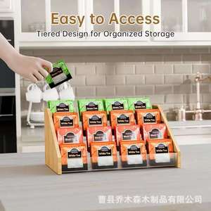 Bamboo Wood 3 Layer <b>Tea</b> Bag Storage Rack Desktop Coffee Sugar Organizer Multipurpose Rectangle <b>Standing</b> Type Office Organizer - Product Image 3