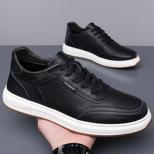 Zapatillas Deportivas de Piel Blancas para Hombre, Tacón Bajo, Suela de Goma Transpirable, Estilo Casual para Caminar - Product Image 2