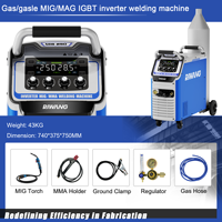 Machine à Souder Industrielle Robuste 220V MIG-250 Inverseur 3 en 1 MIG/TIG/MMA avec Emplacement Bouteille de Gaz