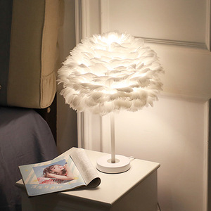 Lampe de table moderne à plumes, abat-jour rond blanc, LED, base E26, support trépied, lumière douce et chaude 3500K, dimmable, éclairage de salon - Product Image 3