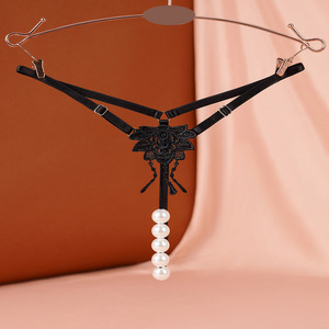 Tanga Transparente Sexy para Mujer, con Perlas, de Nailon Negro, Modelo 8006 - Product Image 1