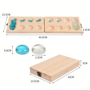Jeu de société Mancala, jeu de table classique et amusant avec plateau en bois, 48 pions en verre Mancala et jeux pour 2 joueurs, pour adultes et enfants - Product Image 2