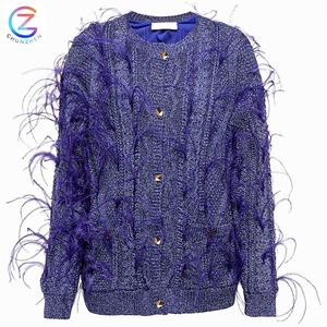 Custom Trimmed Cable Knit <strong>Cardigan</strong> in <strong>Purple</strong> Thick Knitted Warm Casual Sweater Women - Product Image 4