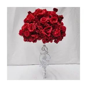 ลูกบอลดอกไม้ประดิษฐ์ประดับโต๊ะสำหรับงานแต่งงานขนาด50ซม. ประดับด้วยดอกกุหลาบสีแดงสำหรับงานเลี้ยงงานแต่งงาน
