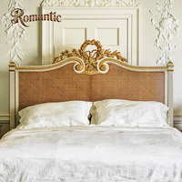 Ensemble de lit king size réglable de style français luxueux, style rococo, blanc or, bois massif assemblé, meubles élégants et anciens