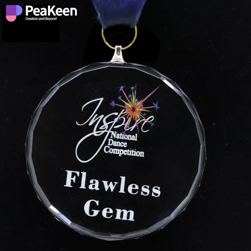 Manufacturers Specifications Wholesale Custom Acrylic Blank Glass Crystal Sublimation Dance Sports Medal Badge